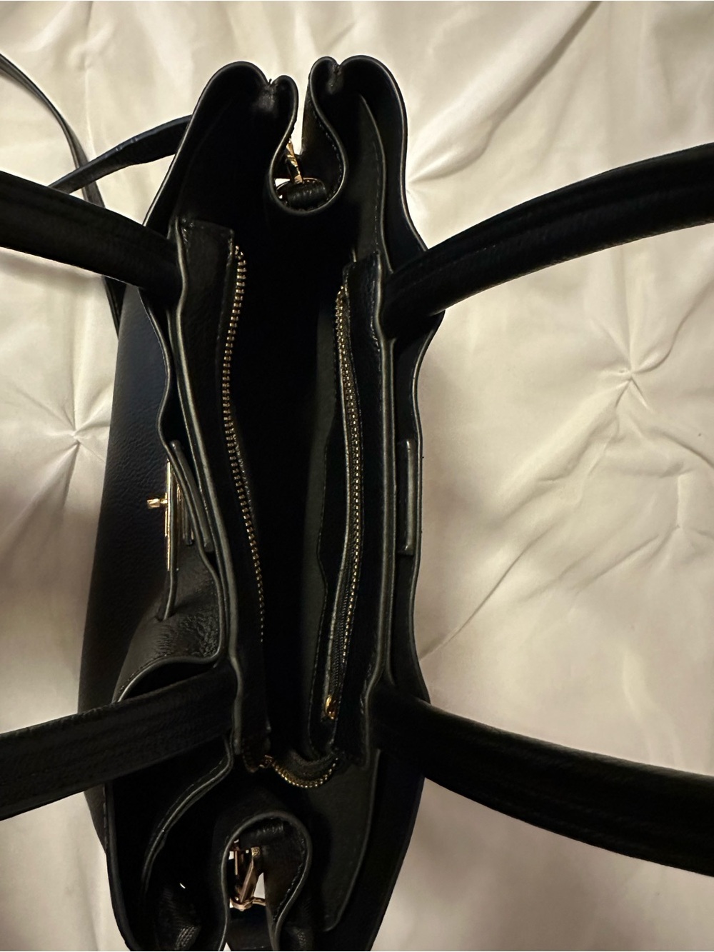 Women’s Black Leather Tote Handbag with Gold Hardware - Picture 3 of 3